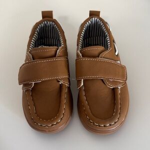Toddler Brown Slip-On Boat Shoes with Velcro Strap